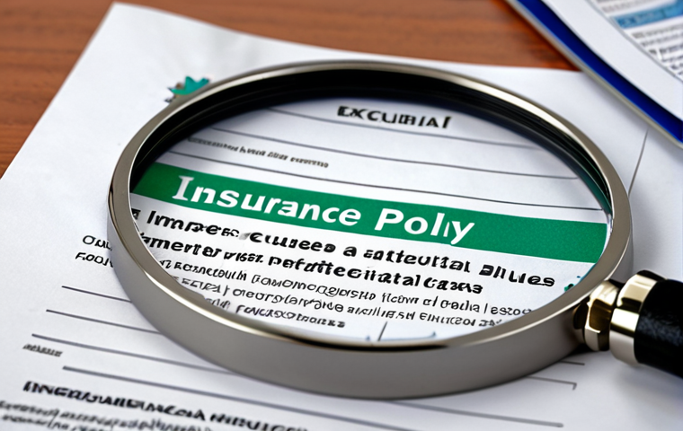 **
A close-up of an insurance policy document. Highlight important clauses with a magnifying glass focusing on terms like "cobertura," "exclusão," and "franquia." The background is slightly blurred, featuring a worried-looking family. The overall tone is informative and reassuring. Colors should be professional and trustworthy (blues, greens, and soft grays).
**