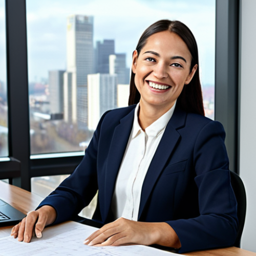 Independent Insurance Broker**

"A professional woman, fully clothed in a modest blazer and dress pants, is sitting at a modern desk in a bright, well-lit office with large windows overlooking a cityscape. She is smiling warmly while looking at a computer screen displaying insurance quotes. 'Safe for work', 'appropriate content', 'professional', 'family-friendly', 'perfect anatomy', 'correct proportions', 'natural pose', 'well-formed hands', 'proper finger count', 'natural body proportions', 'high-quality rendering.'"

**