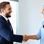 **

"A professional insurance broker, fully clothed in modest business attire, smiling and shaking hands with a client in a bright, modern office. The office has a computer showing CRM software. Emphasis on building trust and a positive business relationship. Safe for work, appropriate content, perfect anatomy, correct proportions, natural pose, well-formed hands, proper finger count, natural body proportions, high quality."

**