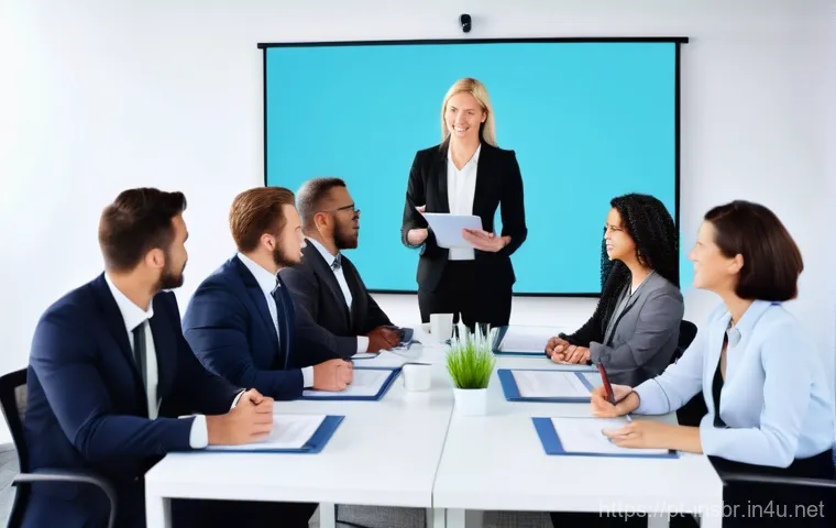 보험중개사로서의 장기적 경력 관리 방법 - **Prompt:** A diverse group of insurance brokers, neatly dressed in professional business attire, ac...