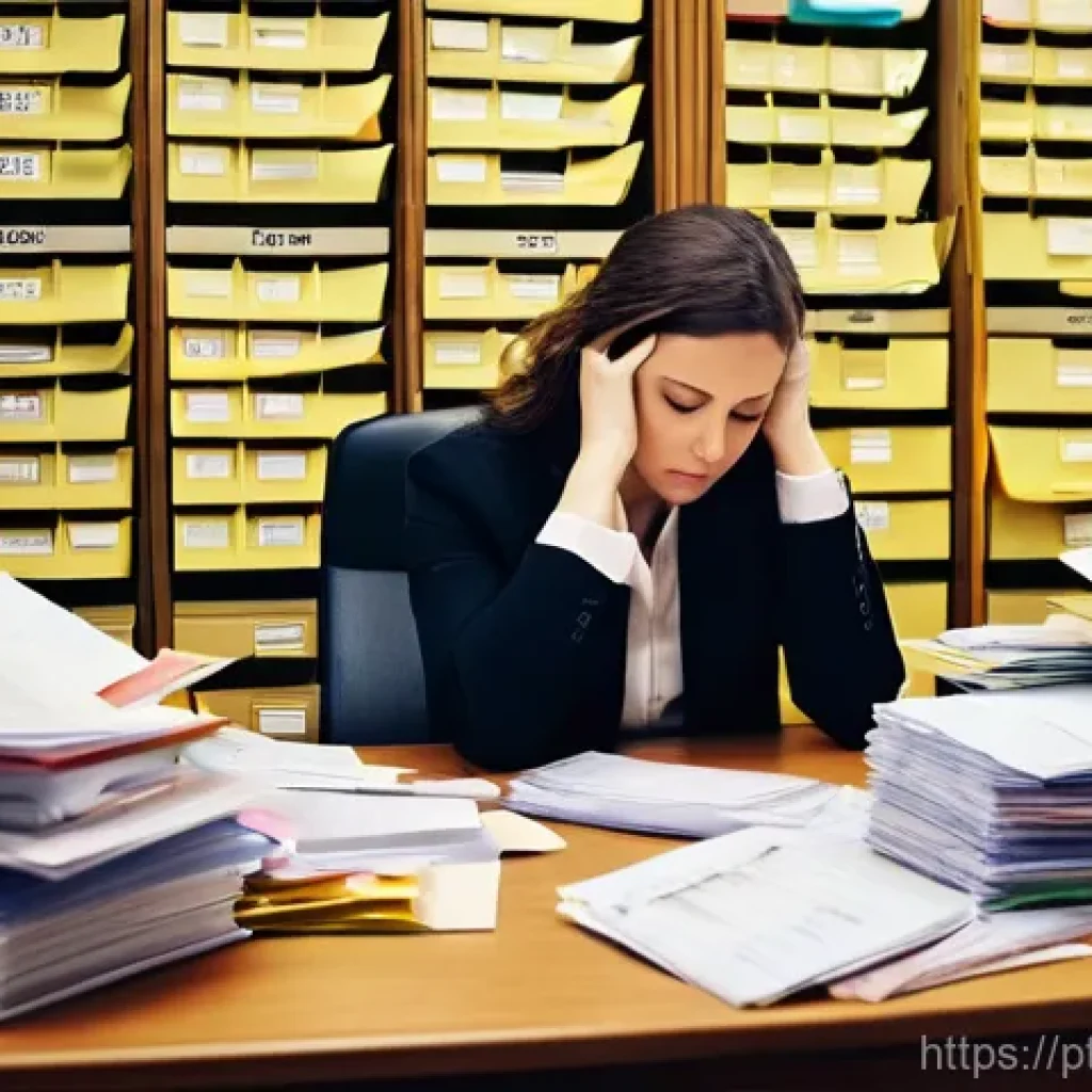 보험중개사와 관련된 고객 관계 관리 성공 사례 연구 분석 및 사례 - **Prompt 1: The Overwhelmed Broker's Desk (Pre-CRM Chaos)**
    A professional female insurance brok...