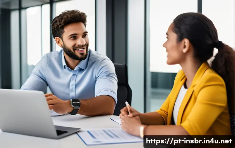 보험중개사 실무와 이론의 차이 - A professional insurance agent attentively listening and engaging in a friendly conversation with a ...