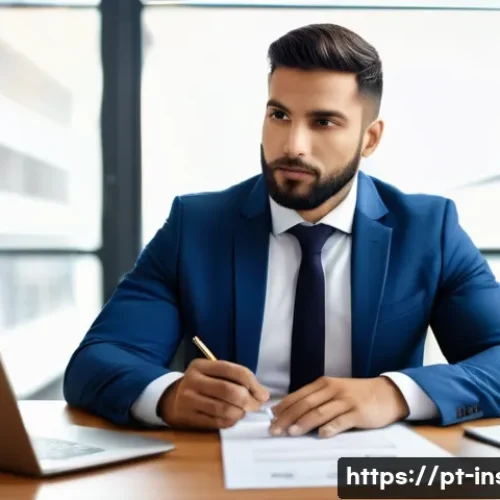 Home 33 보험중개사와 실무 경험의 상관관계 - A professional insurance broker attentively listening to a diverse client in a modern São Paulo offi...