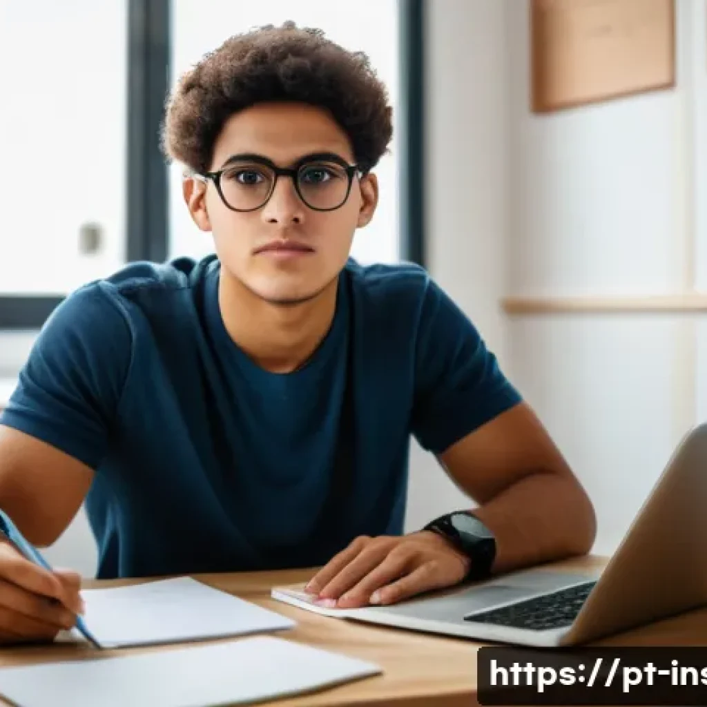 보험중개사 시험 준비 중 슬럼프 극복법 - A focused young adult male student of Latin American descent studying at a tidy desk in a well-lit, ...
