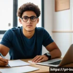 Home 20 보험중개사 시험 준비 중 슬럼프 극복법 - A focused young adult male student of Latin American descent studying at a tidy desk in a well-lit, ...