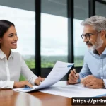 Home 23 보험중개사와 관련된 윤리적 문제 해결 사례 - A professional insurance agent in a modern Brazilian office, sitting across from a middle-aged clien...