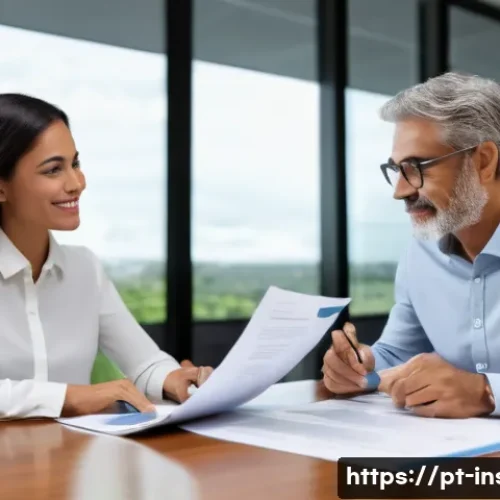 Home 17 보험중개사와 관련된 윤리적 문제 해결 사례 - A professional insurance agent in a modern Brazilian office, sitting across from a middle-aged clien...