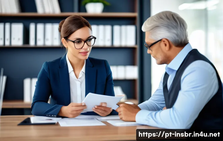보험중개사와 관련된 실무 사례 연구 - A professional insurance broker attentively listening to a middle-aged Brazilian client in a modern ...