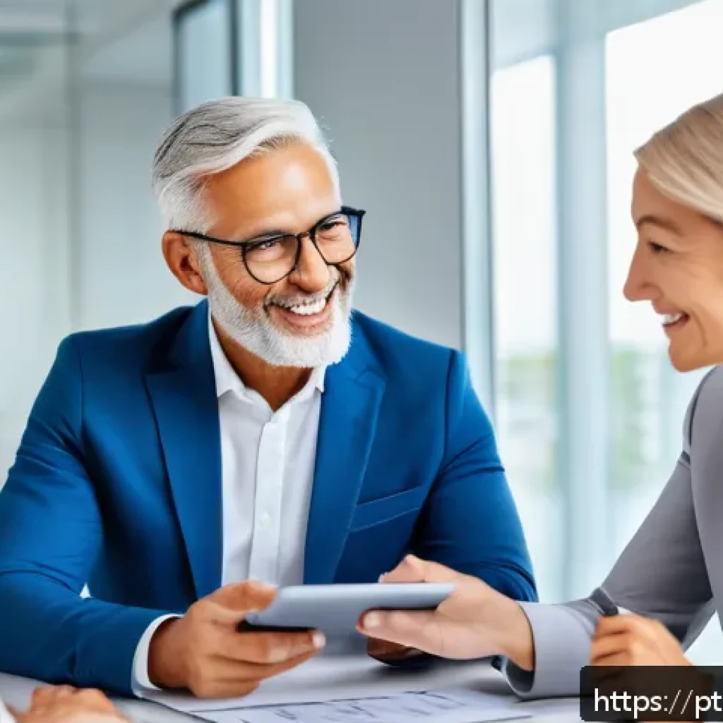 보험중개사와 관련된 실무 강의 및 세미나 - A modern insurance agent in a bright, professional office setting, engaging warmly with a diverse gr...